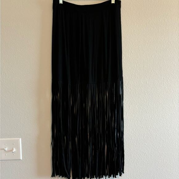 Monrow Black Fringe Skirt size Small - Picture 2 of 9